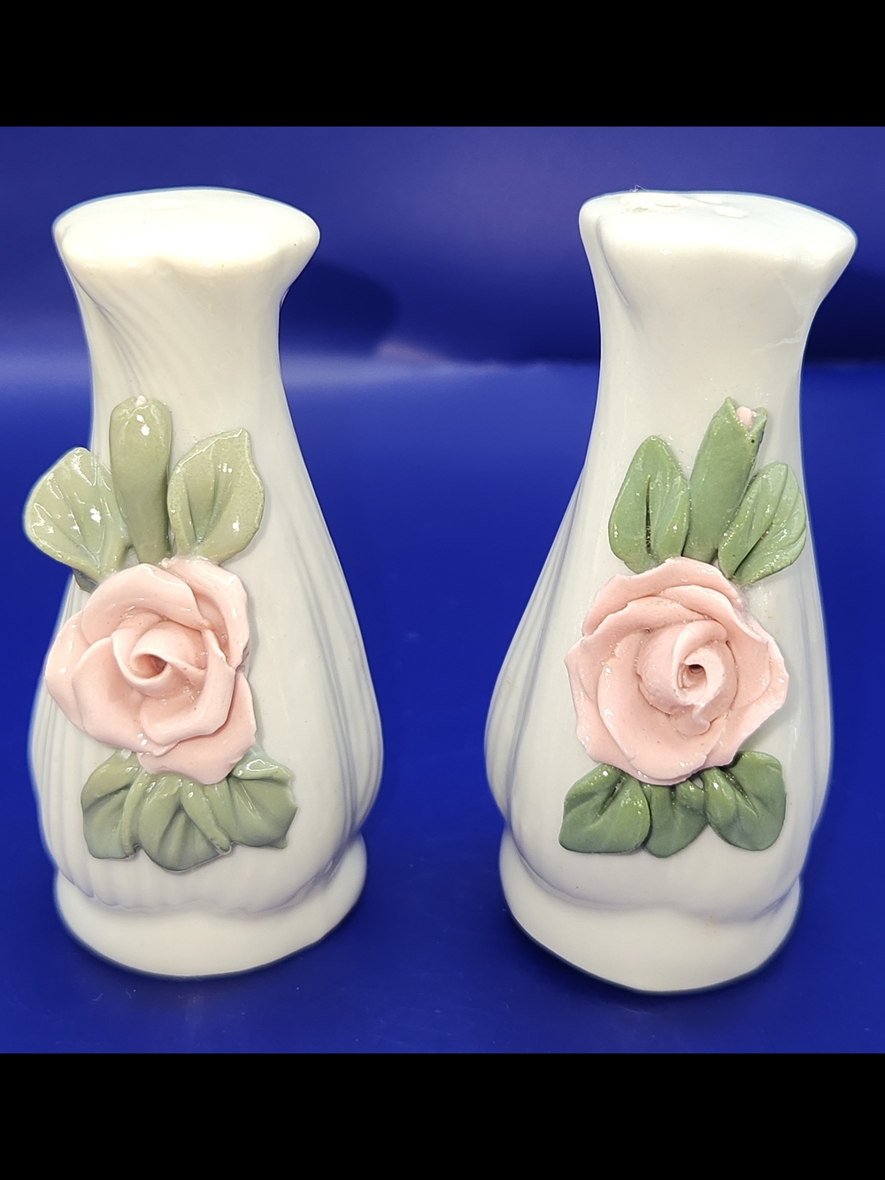 Vintage Porcelain Pink Rose Salt and Pepper Shakers Set
